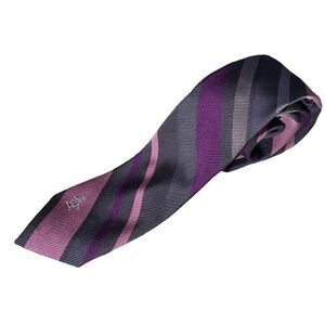 Penguin [ Slim Tie ] Men's 100% Silk Necktie‎ Purple/Pink&Gray 56"x2.25"